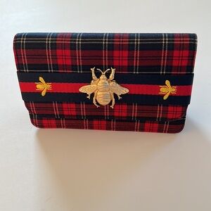 Plaid Holiday Bee Clutch or Crossbody with Gold Detachable Chain